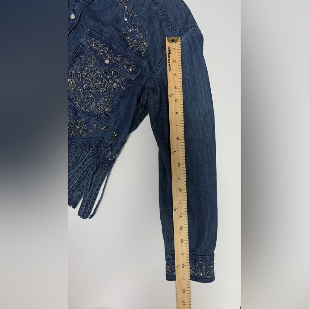 NWT Pilcro Denim Silver embellished Collar Button Down fringe bottom Shirt XXS - Picture 13 of 16